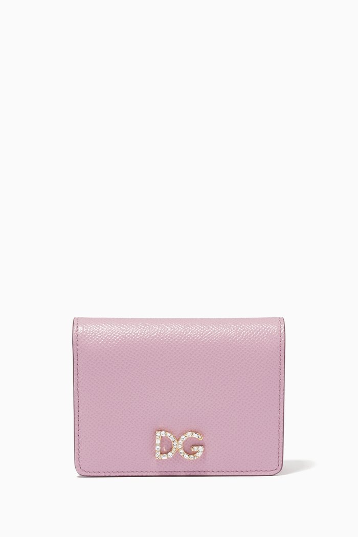 

Small Continental Wallet with Rhinestone DG in Dauphine Leather, Pink