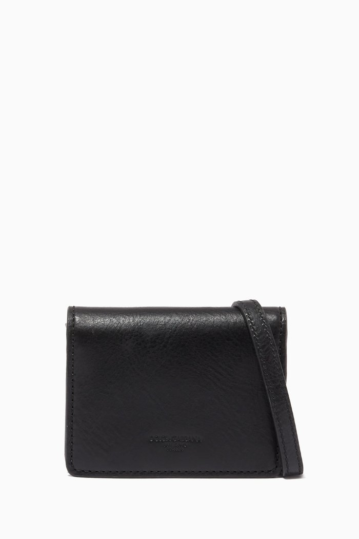 

Wallet with Crossbody Strap in Calfskin, Black
