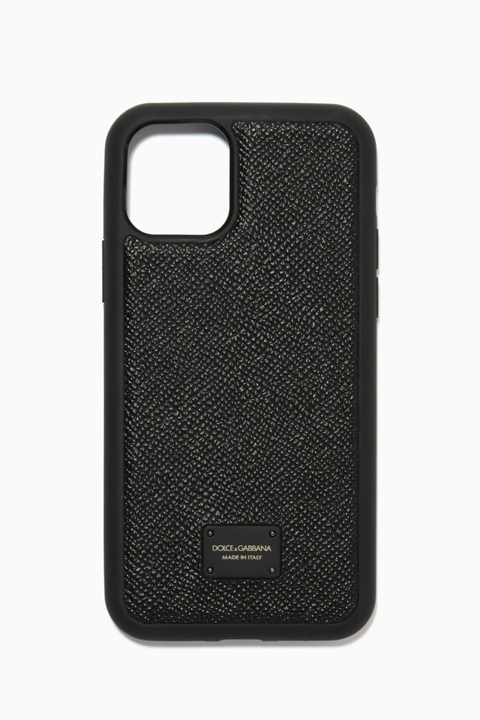 Logo Plaque iPhone 11 Pro Case in Dauphine Leather, Black