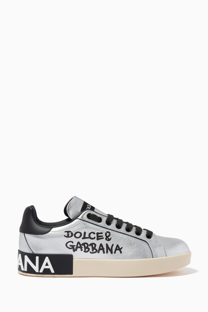 

Portofino Grafitti Sneakers in Leather, Silver