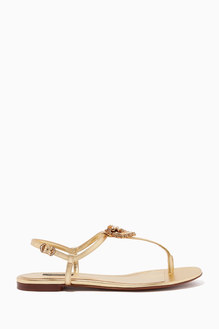 

Devotion T-Strap Sandals in Leather, Gold