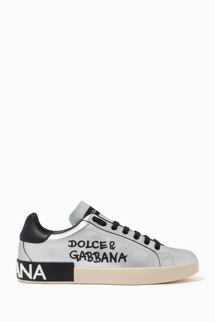 

Portofino Grafitti Sneakers in Leather, Silver
