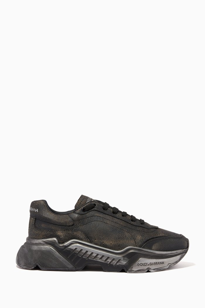 

Distressed Daymaster Sneakers in Craquelé Calfskin, Black