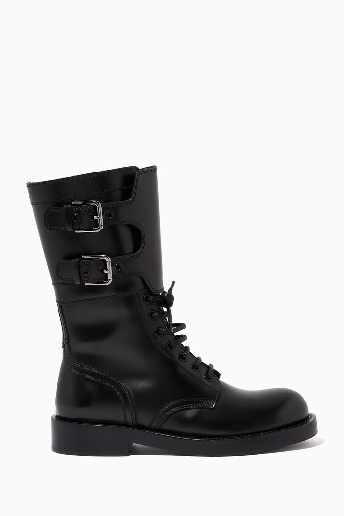 

Polished Combat Boots in Leather, Black