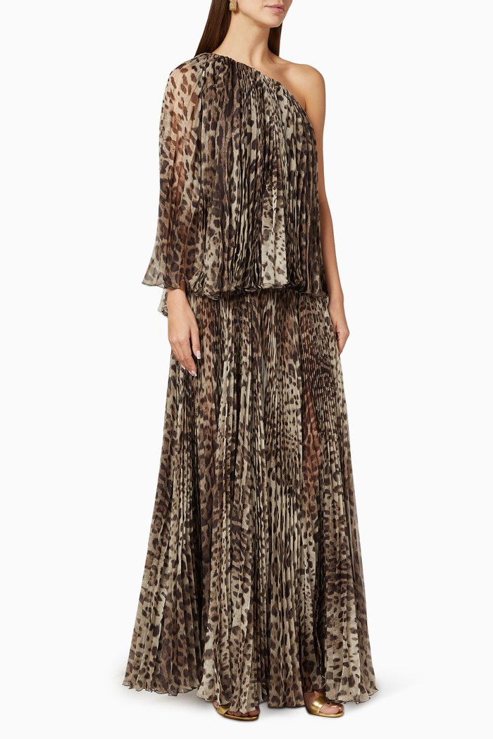 

Leopard One-Shoulder Gown, Brown