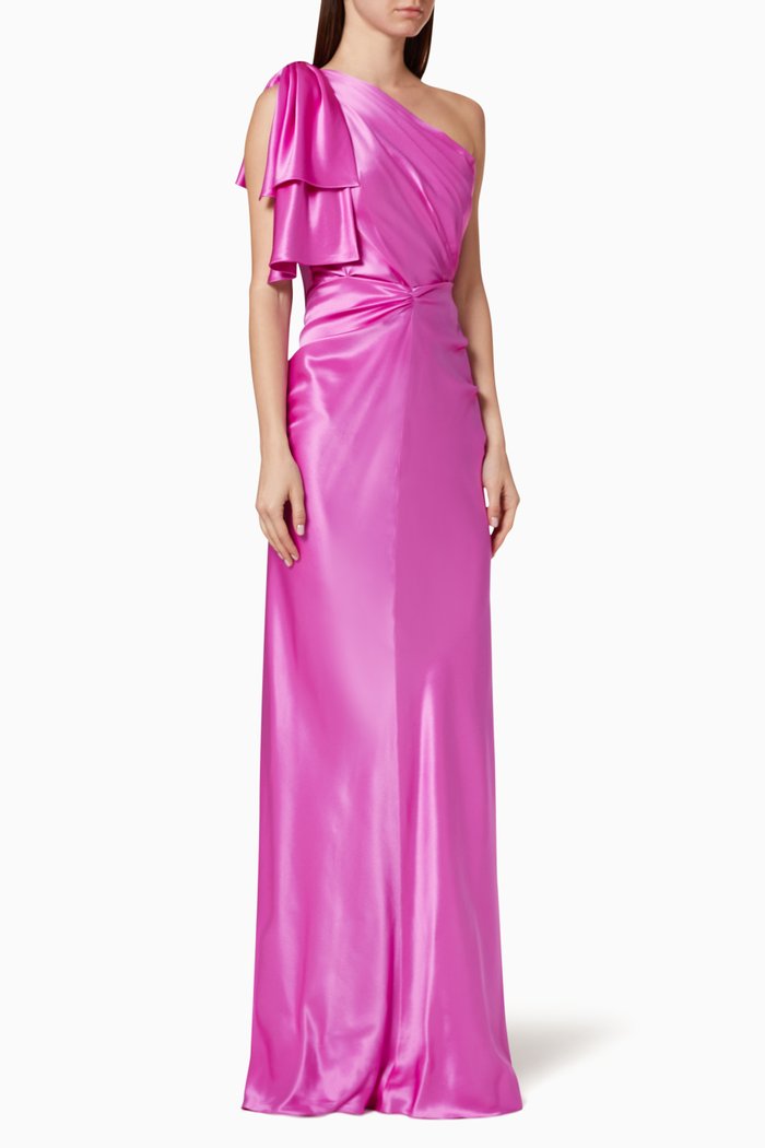 

Bow Detail One-shoulder Silk Dress, Purple