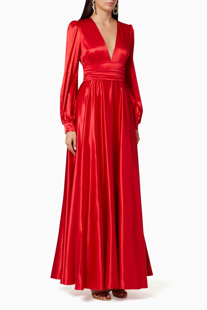 

Evening Gown in Silk Satin, Red