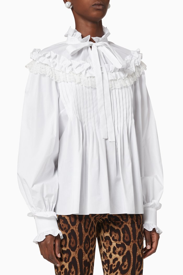 

Ruffled Cotton Poplin Top, White