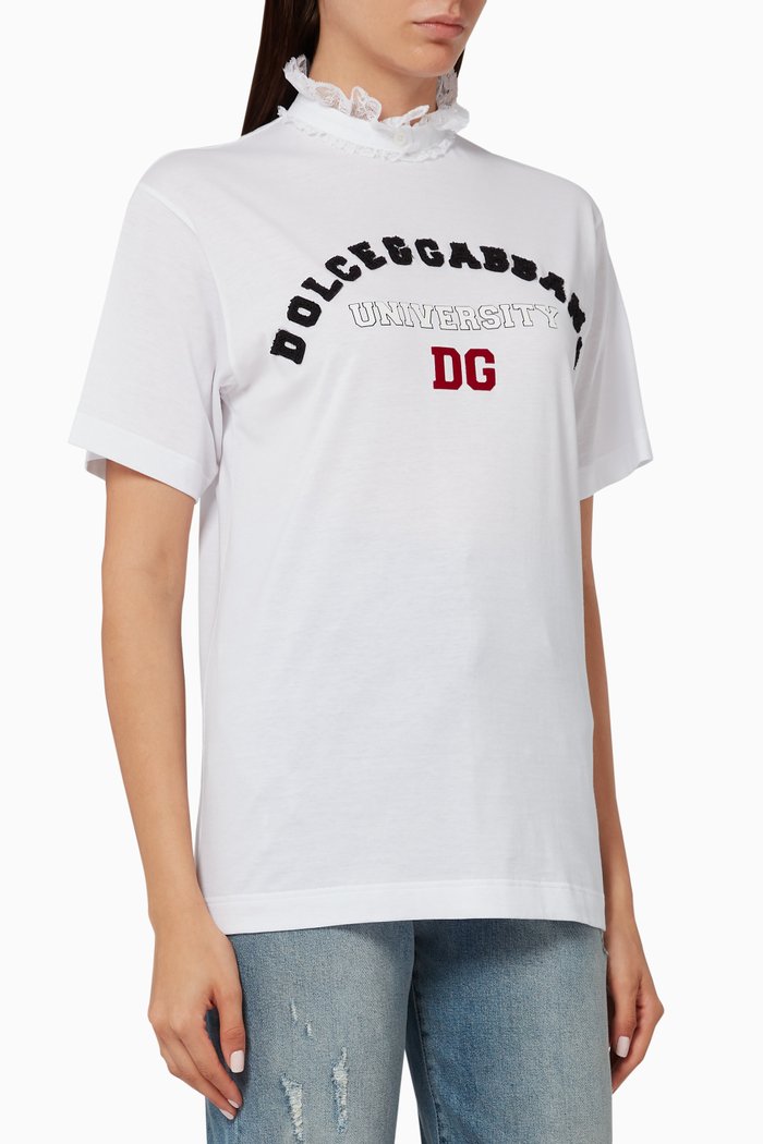 

Logo Ruffle Neck Jersey T-Shirt, White