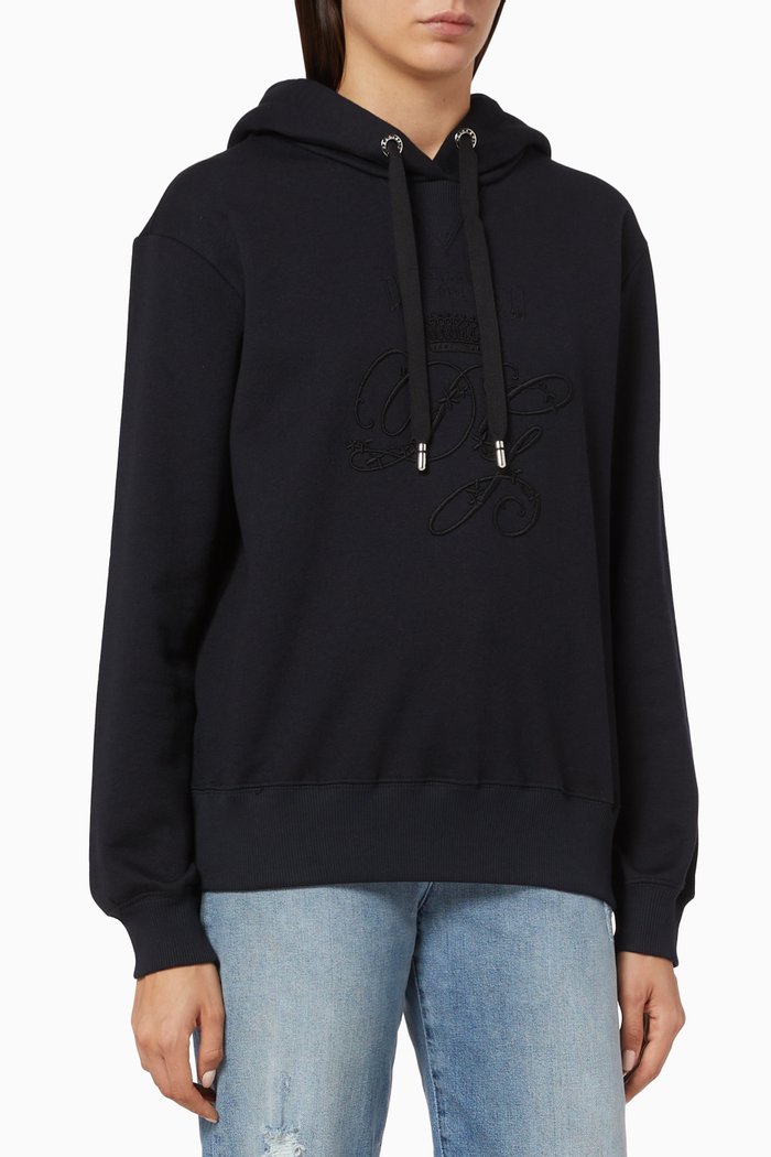 

Embroidered Cotton Fleece Hoodie, Black