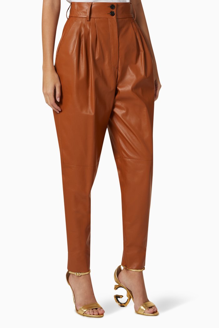 

High Waist Leather Pants, Brown