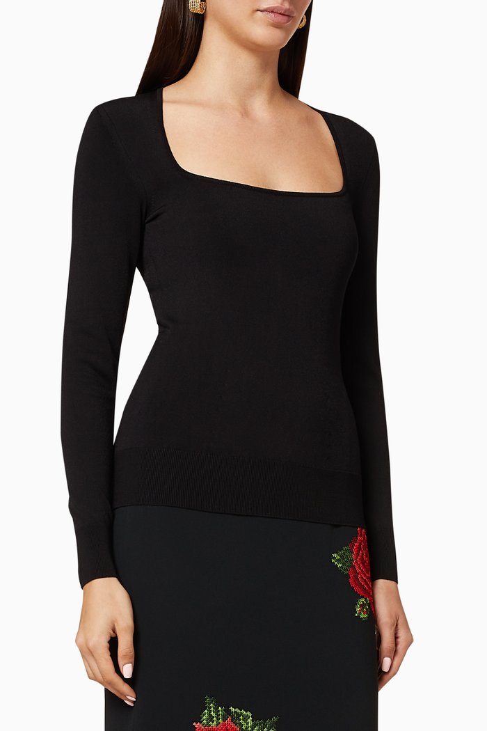 

Square Neck Knit Sweater, Black