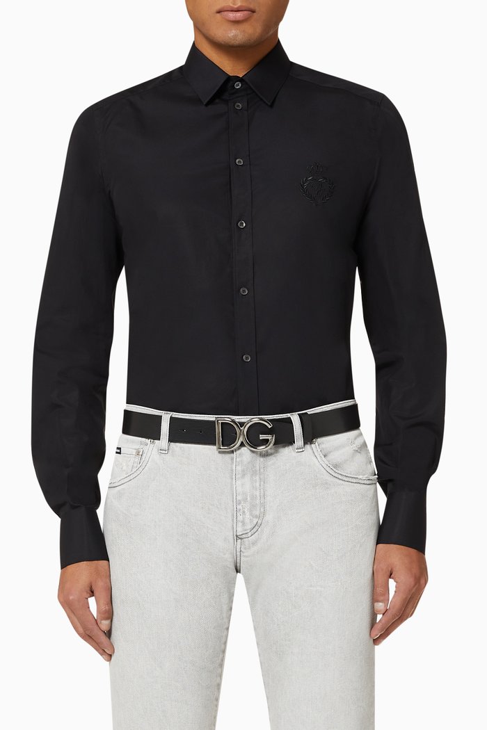 Martini Leaf Logo Cotton Shirt, Black