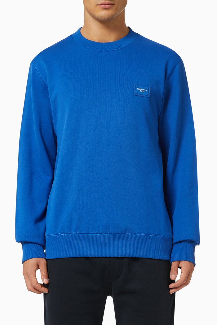 Logo Plaque Cotton Sweatshirt, Blue