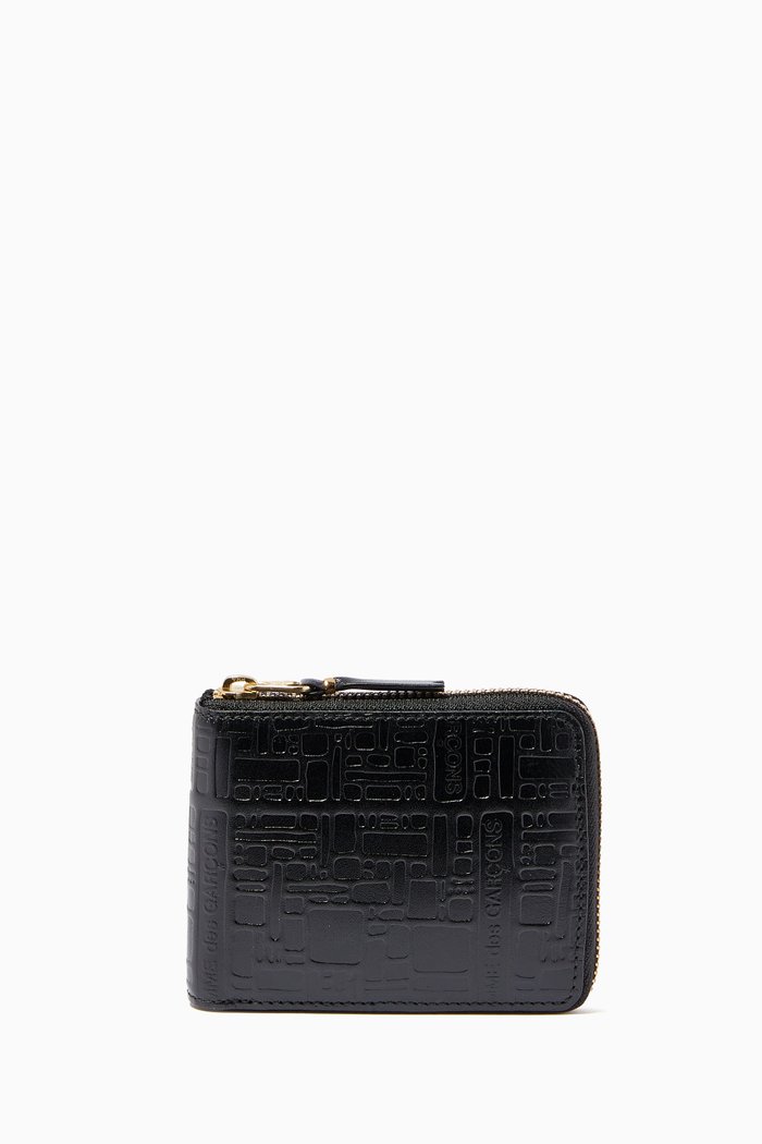 

Zip-Around Wallet in Embossed-Leather, Black