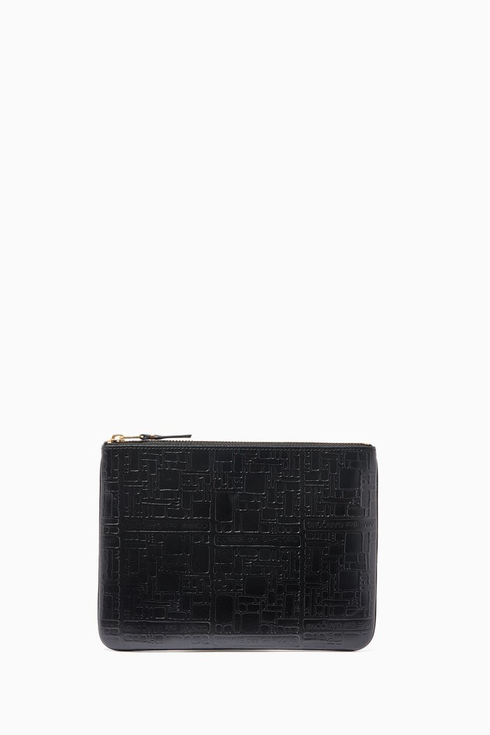 Logo Card Holder in Embossed-Leather, Black