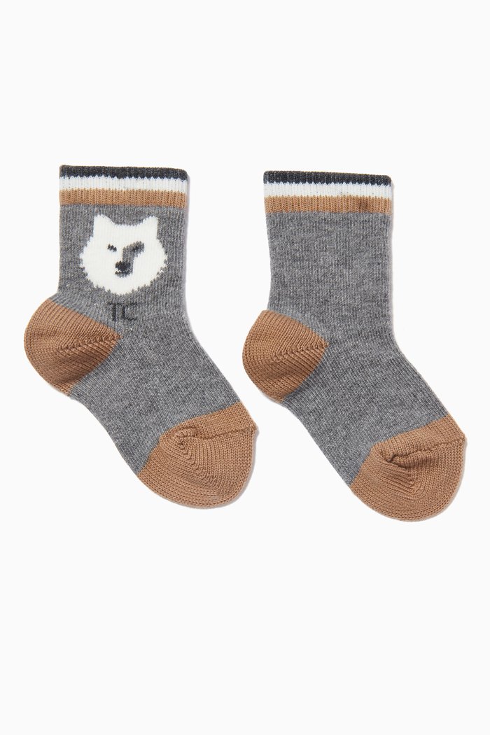 

Wolf Stretch Knit Socks, Grey