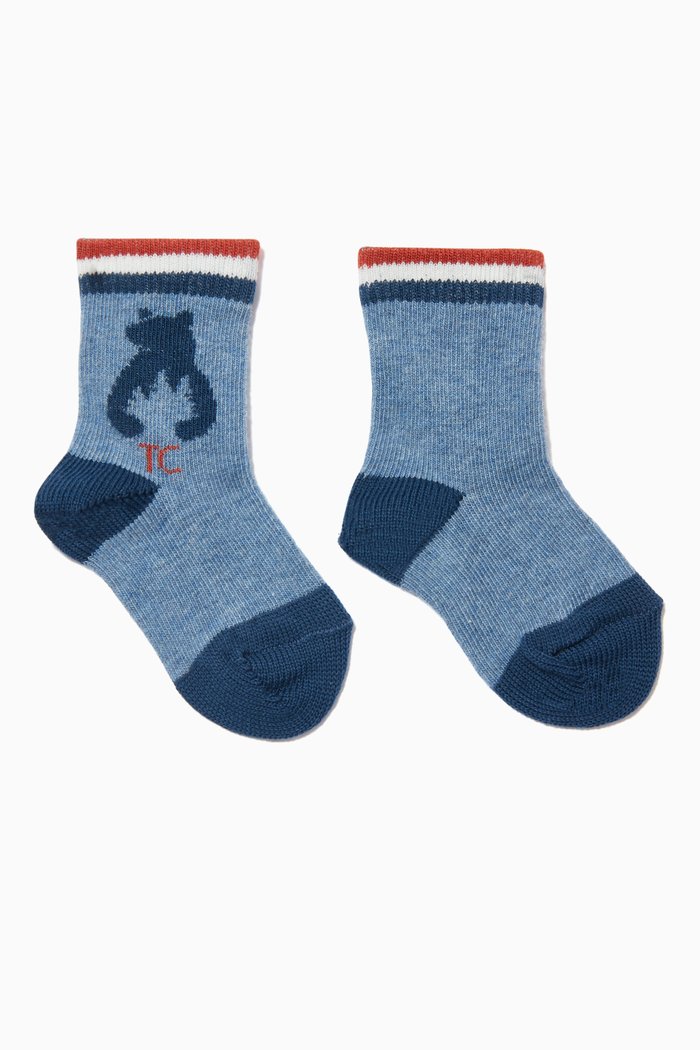 Wolf Stretch Knit Socks, Blue