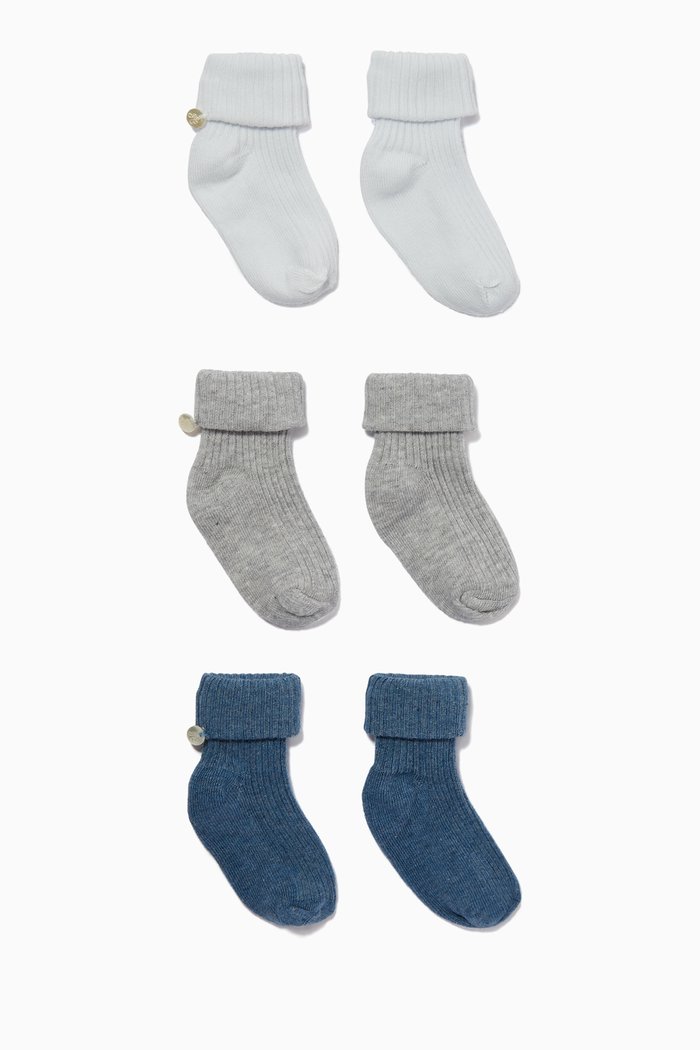 

Rib Knit Socks, Set of 3, Blue