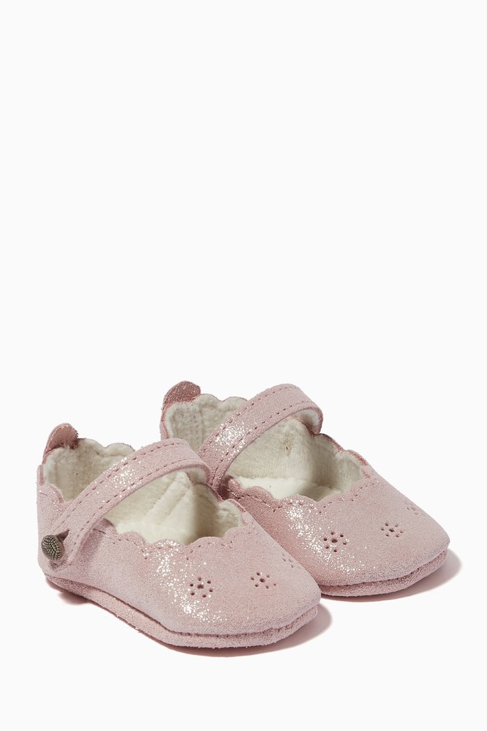 

Glitter Ballerina Shoes in Leather, Pink