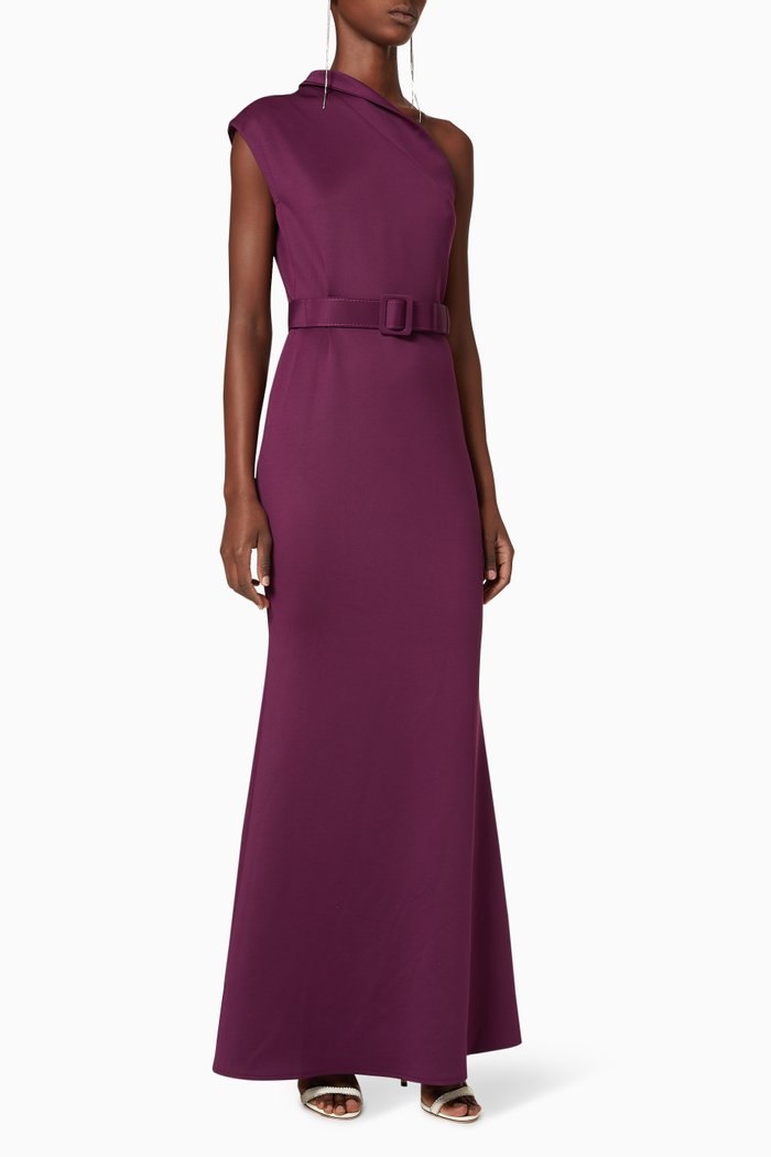 

Asymmetrical High Neck Gown, Purple