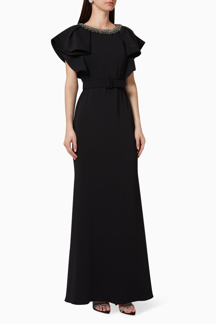 Ruffled Sleeve Gown, Black