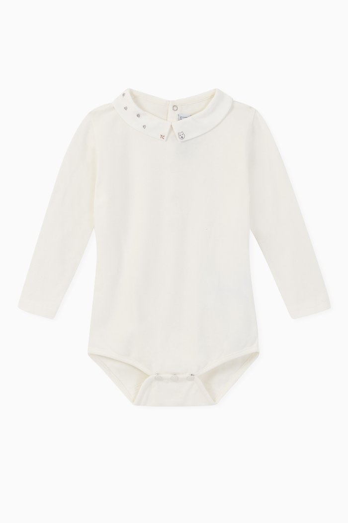 

Embroidered Cotton Blend Bodysuit, White