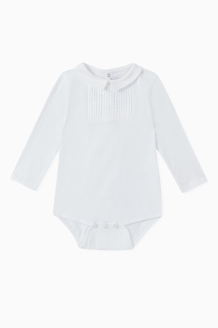 

Pleated Jersey Bodysuit, White
