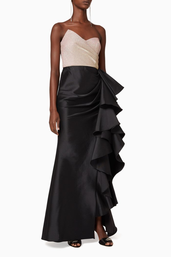 

Asymmetrical Ruffle Gown, Black