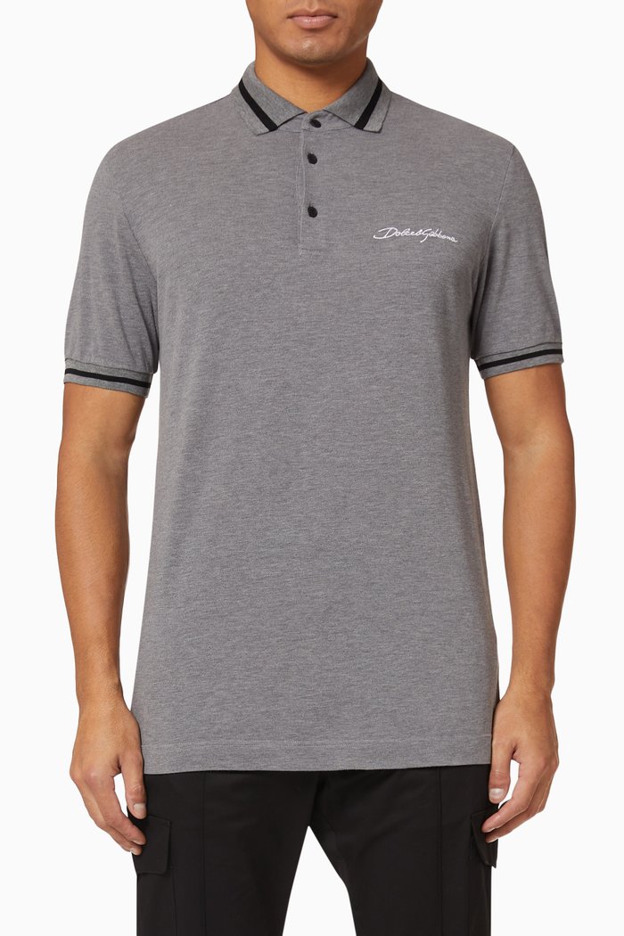 

Cotton Piqué Polo with DG Script, Grey