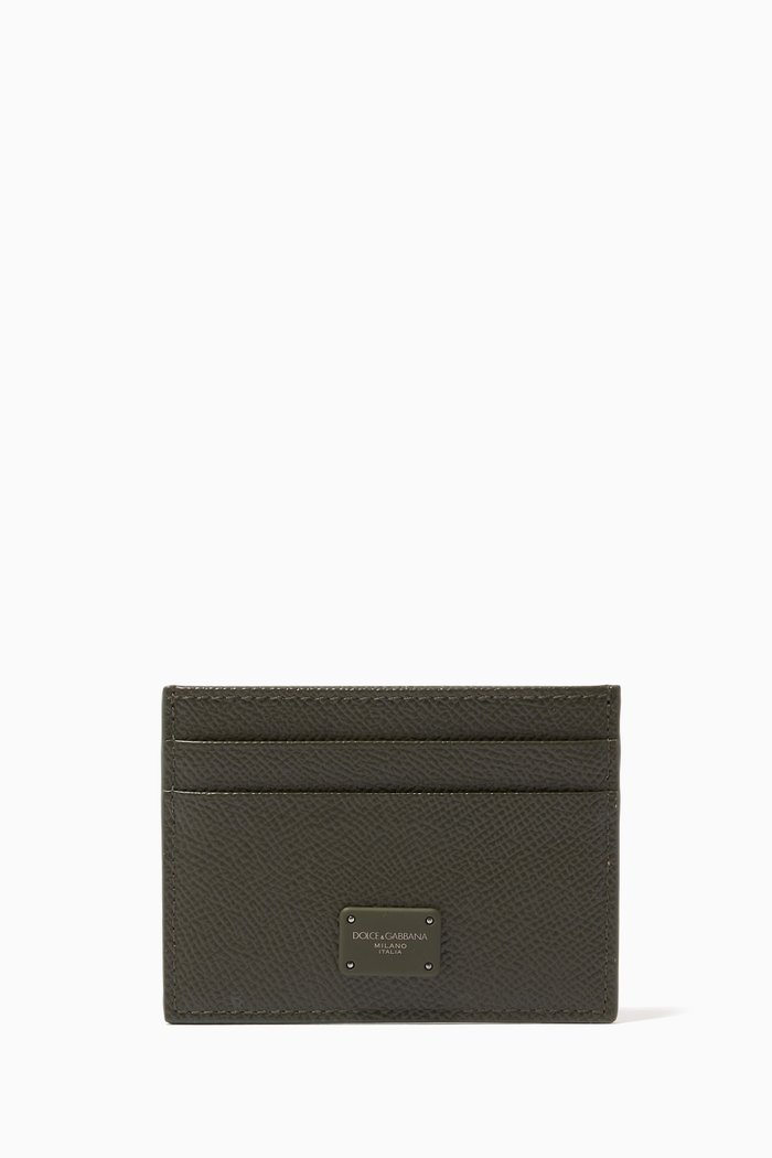 

Card Holder in Dauphine Leather, Green