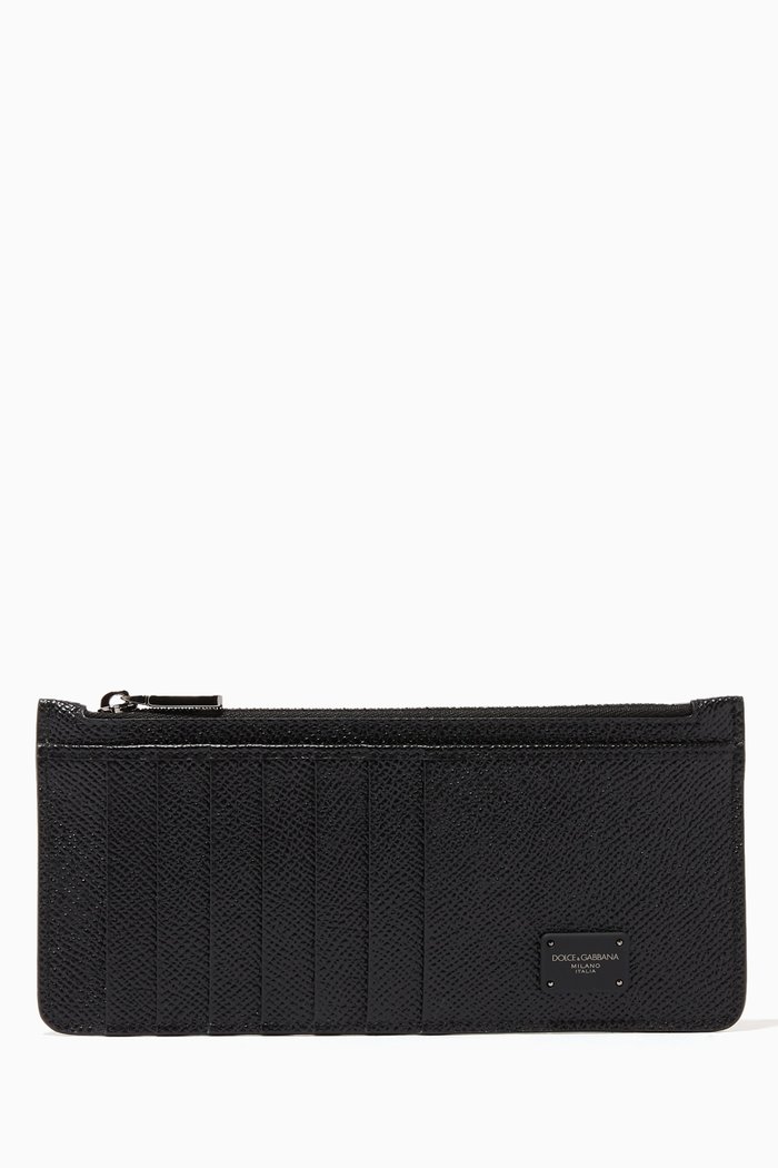 Vertical Credit Card Holder in Dauphine Leather, Black