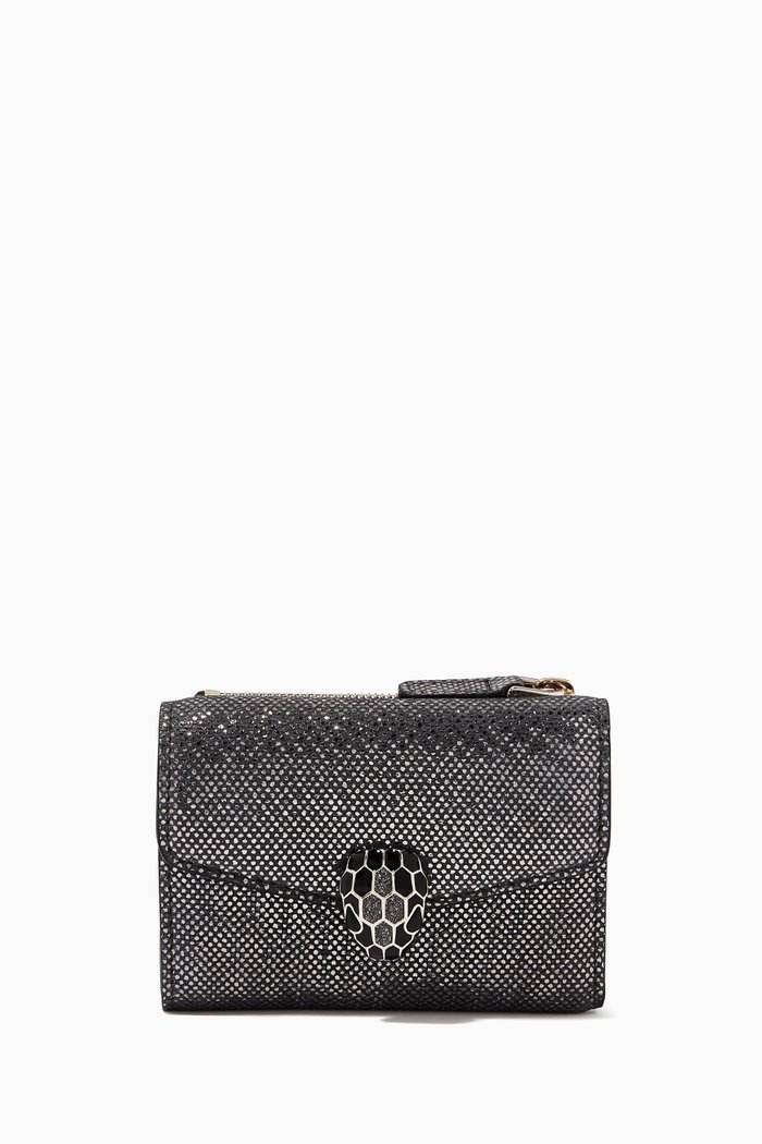 

Serpenti Forever Wallet in Metallic Karung Leather, Grey
