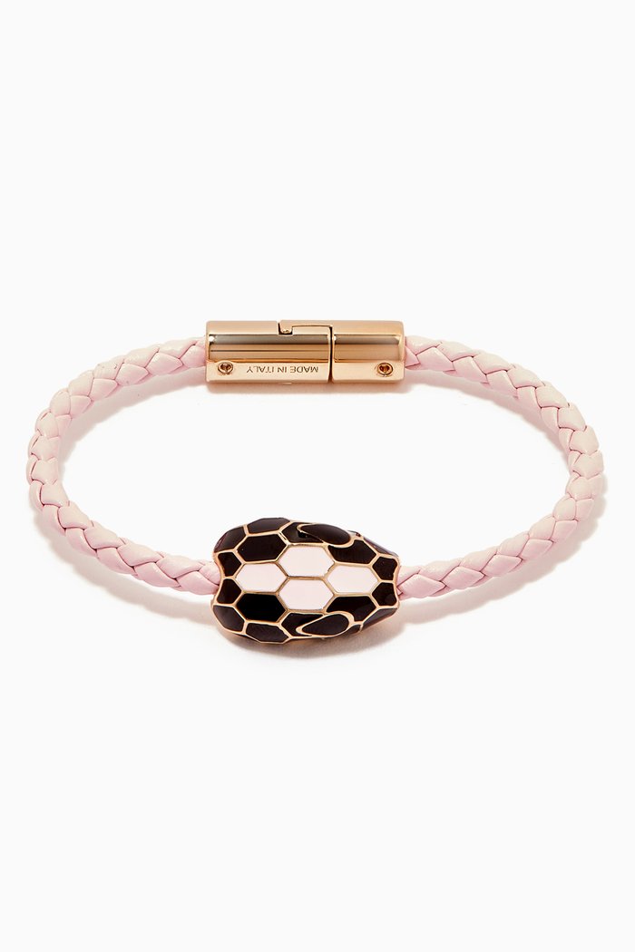 

Serpenti Forever Bracelet in Woven Calf Leather, Pink