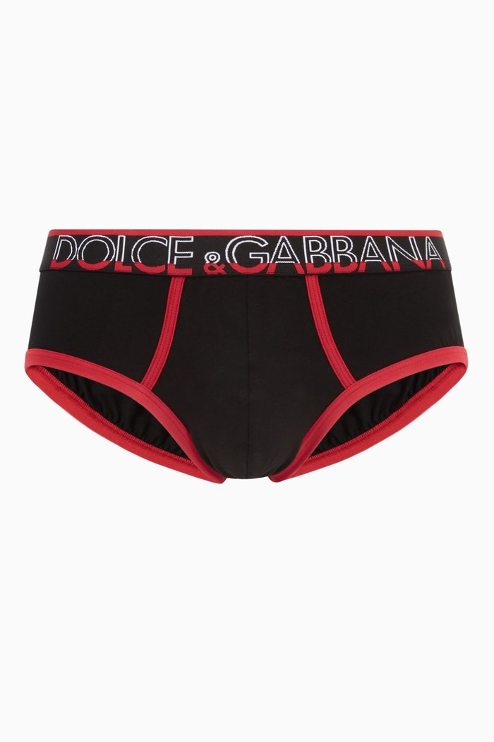 Logo Stretch-Cotton Briefs, Black