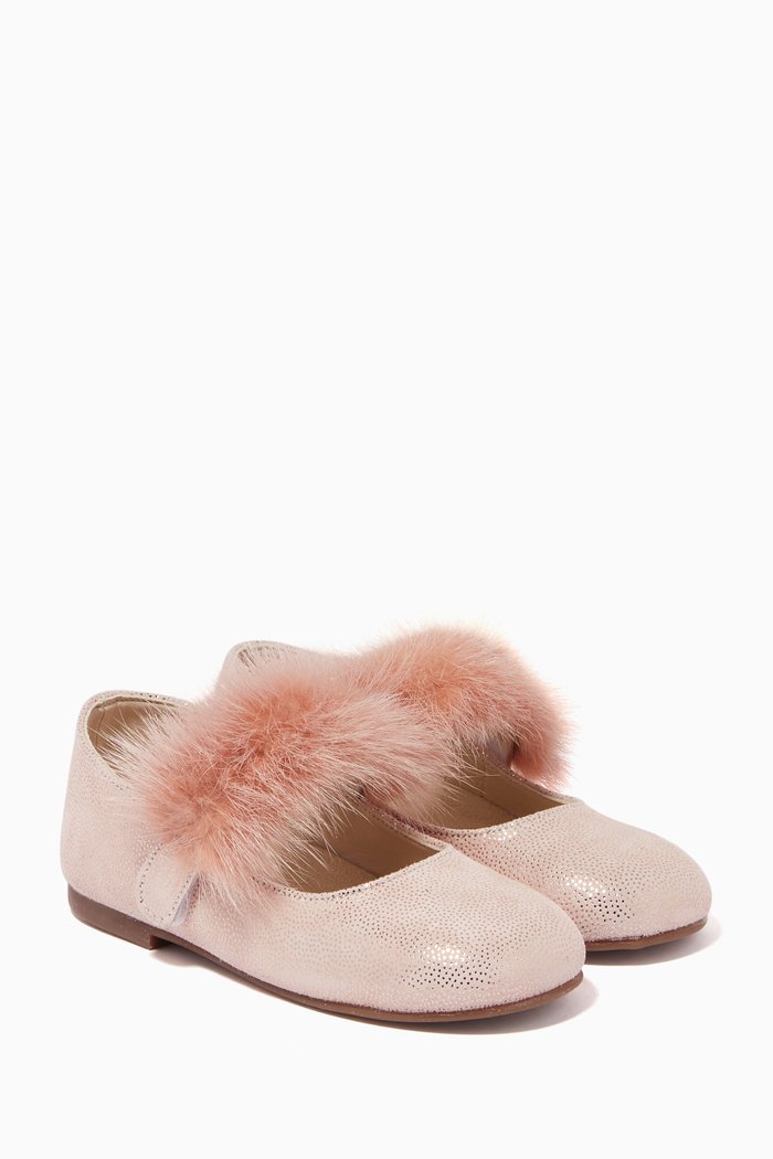 

Fur Ballerinas in Metallic Leather, Pink