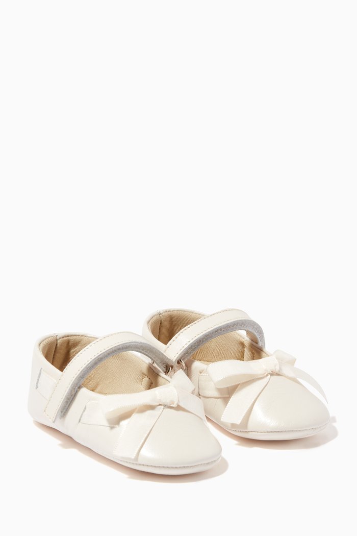 

Taffeta Bow Ballerinas in Leather, Neutral