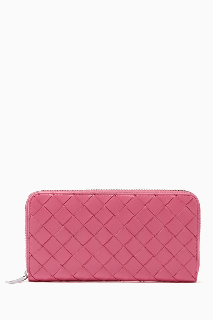 

Zip Around Wallet in Intrecciato Nappa, Pink
