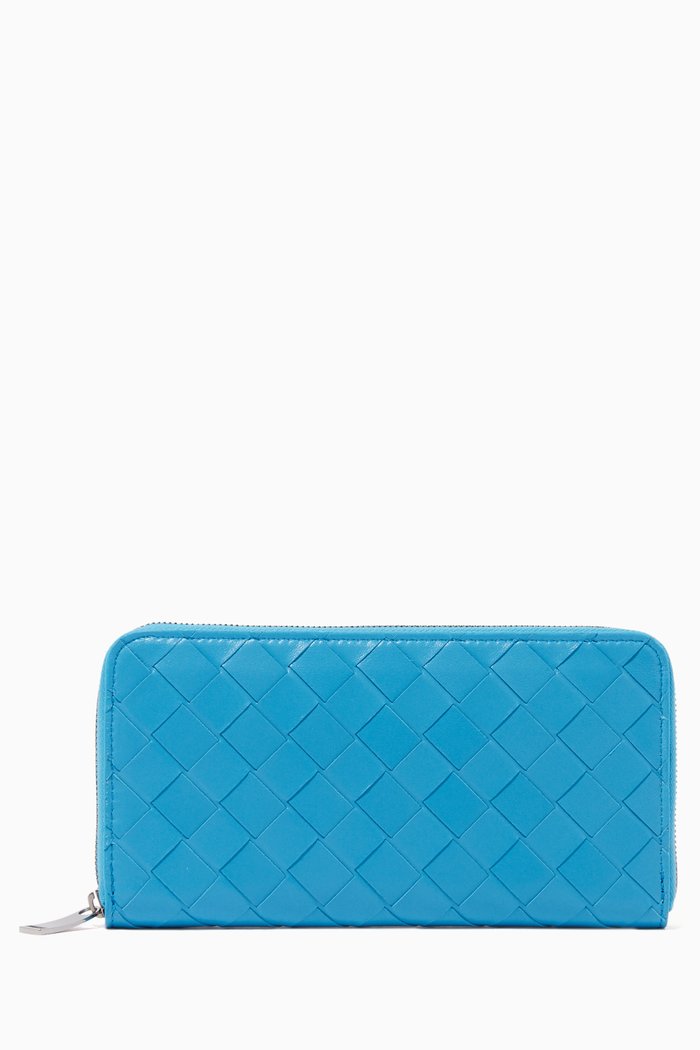 

Zip Around Wallet in Intrecciato Nappa, Blue