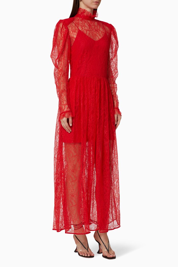 

Lace Frill Dress, Red