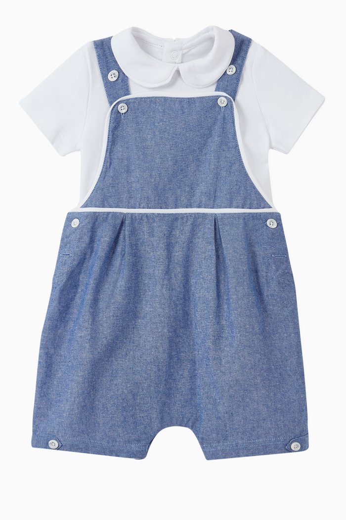 

Cotton Polo Shirt & Dungarees Set, Grey