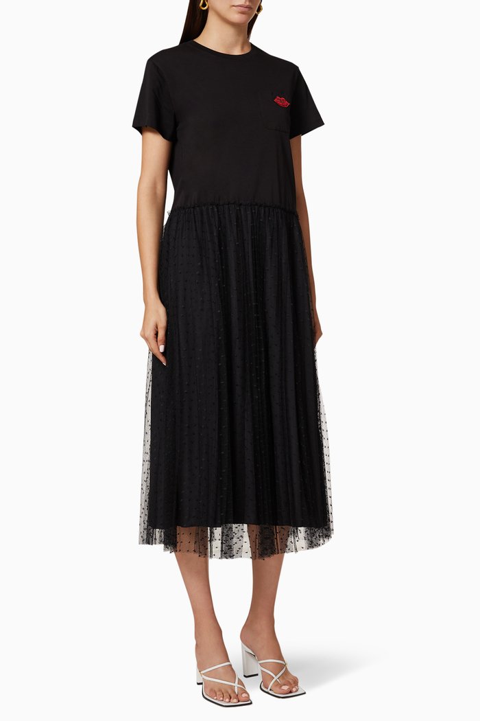 

Jersey Tulle T-Shirt Dress, Black