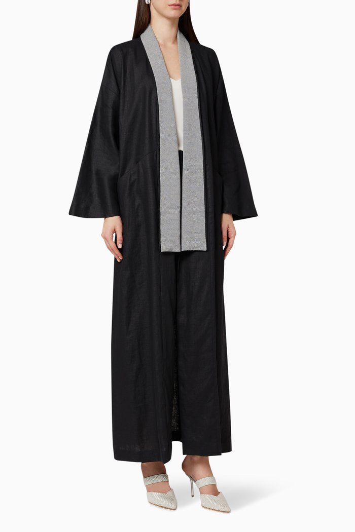 

Linen Kimono Style Abaya, Black