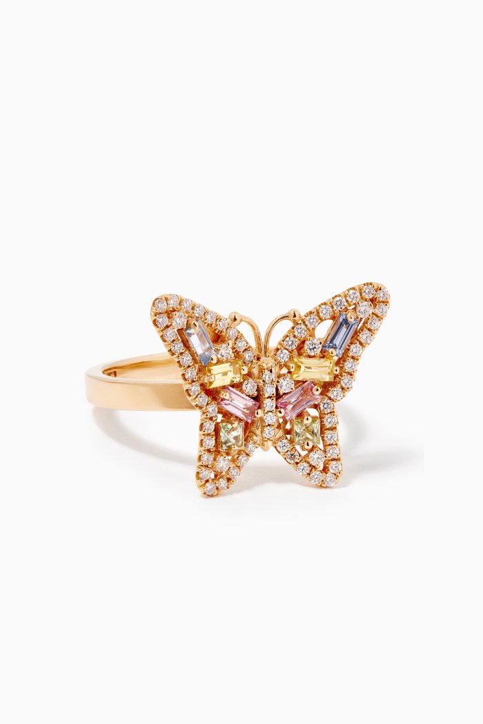 

Pastel Fireworks Small Butterfly Ring in 18kt Yellow Gold
