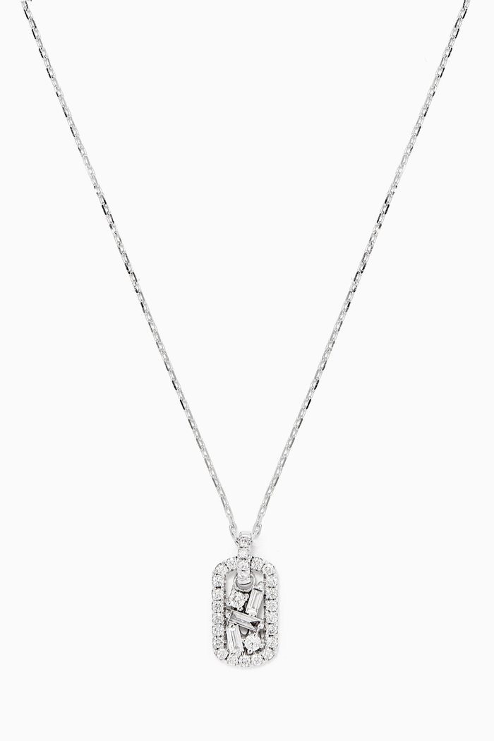 

Fireworks Baby Dog Tag Diamond Necklace in 18kt White Gold, Silver