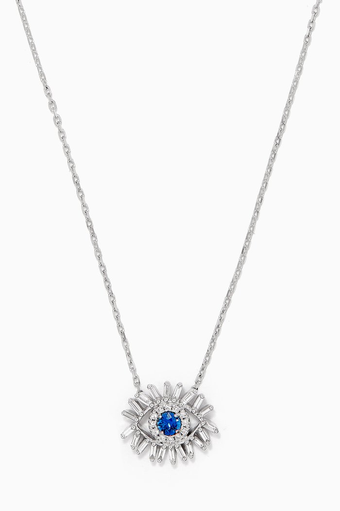 

Mini Evil Eye Blue Sapphire Necklace in 18kt White Gold, Silver
