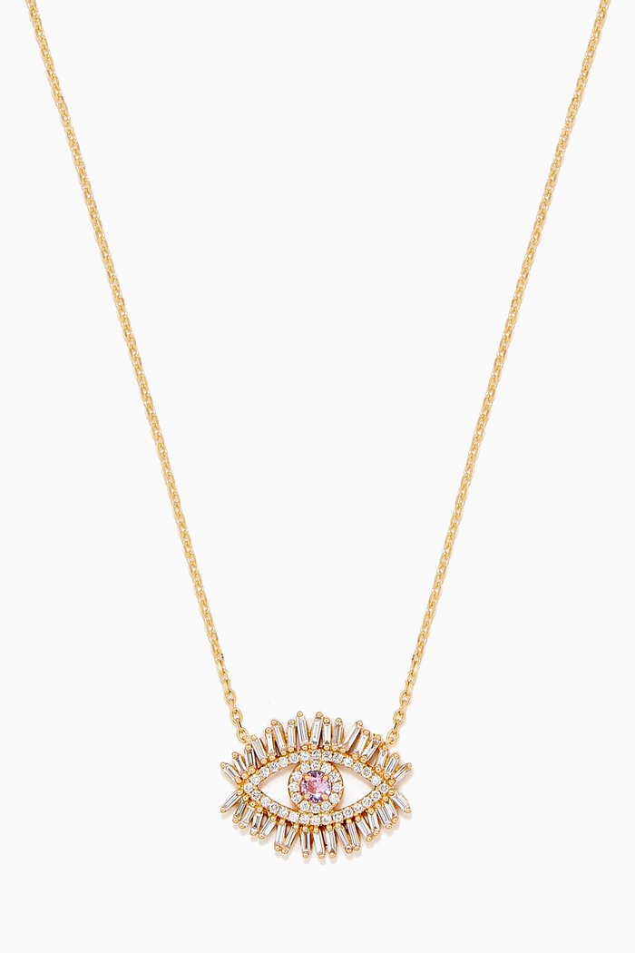 

Evil Eye Pink Sapphire Necklace in 18kt Yellow Gold
