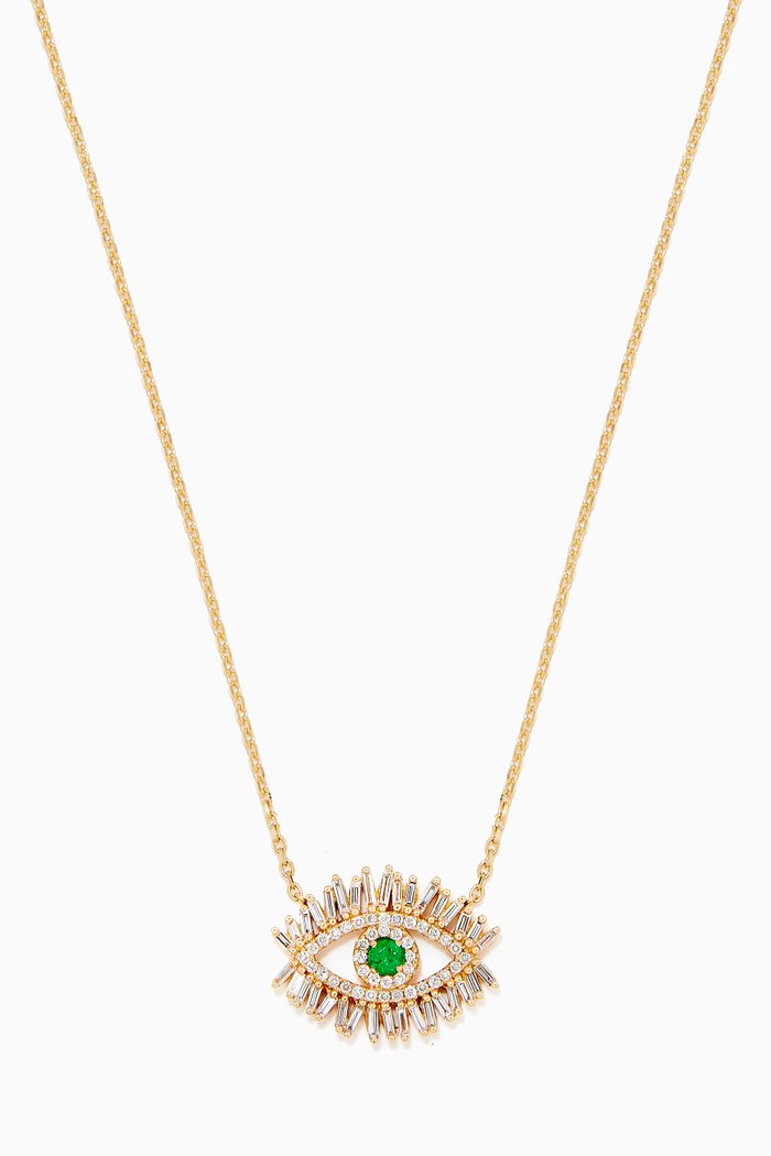 

Evil Eye Emerald Necklace in 18kt Yellow Gold