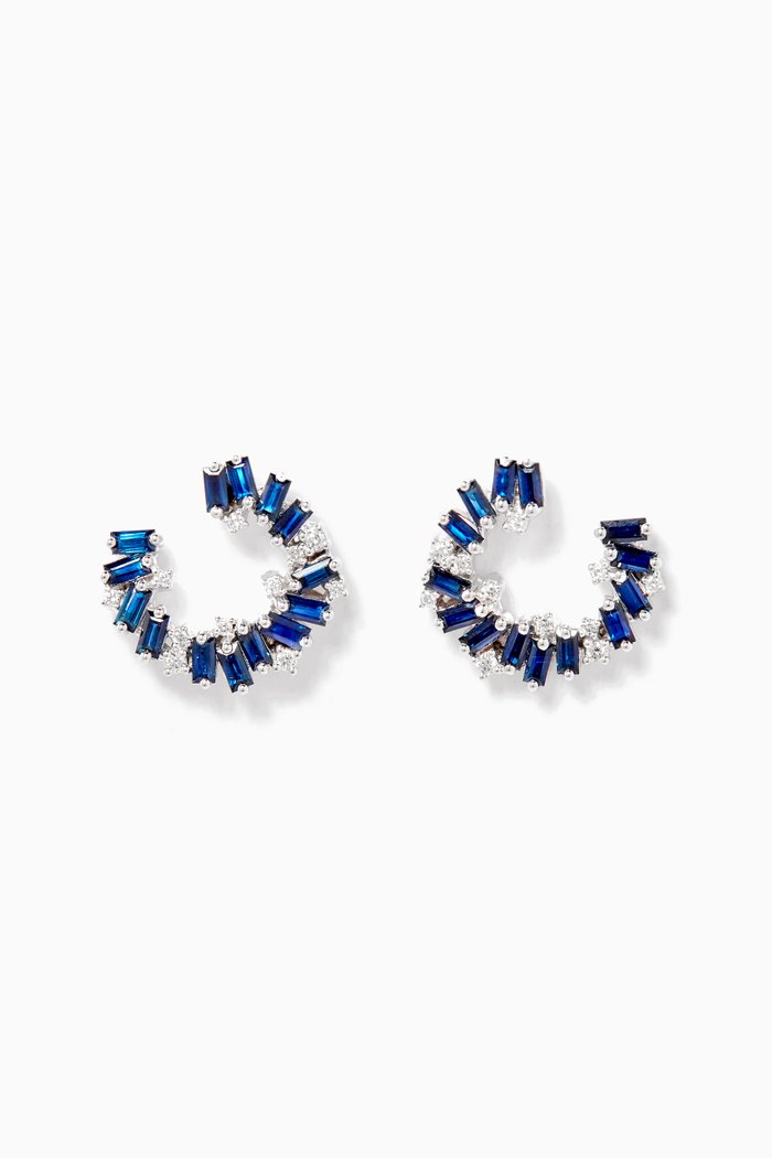 

Fireworks Blue Sapphire Small Spiral Earrings in 18kt White Gold, Silver