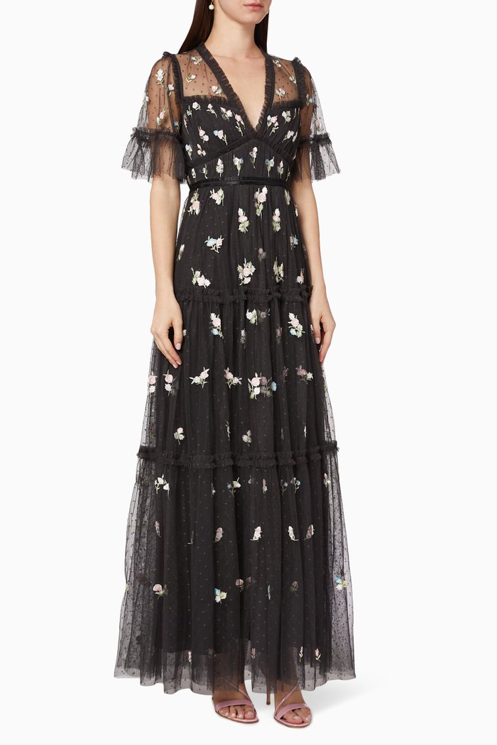 Madeline Ditsy Gown, Black